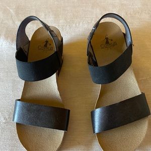 Black strap cork heel shoes size 7